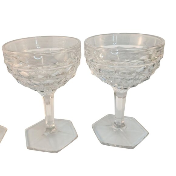 Title:  Fostoria American Clear Cubist Champagne Sherbets  Hex Footed 1960s Host - Picture 4 of 9